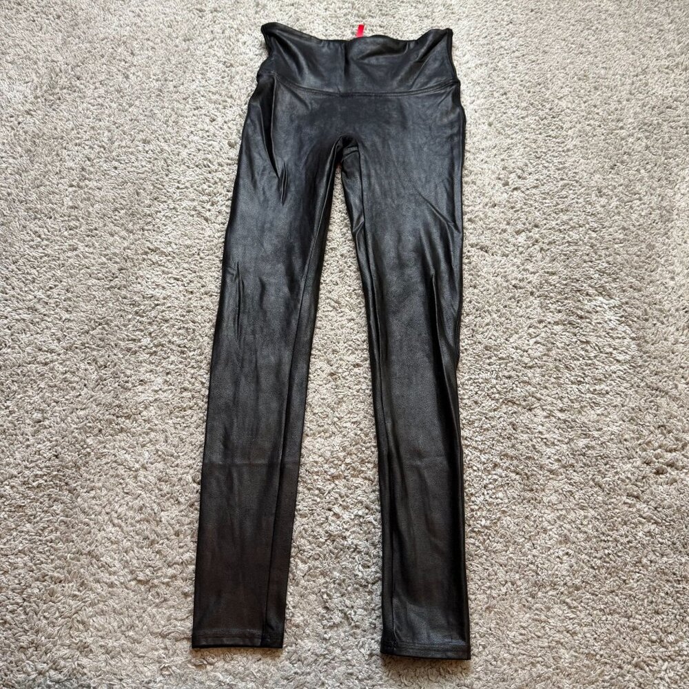 Spanx Faux Leather Leggings Black Slimming Comfort Womens Size Medium